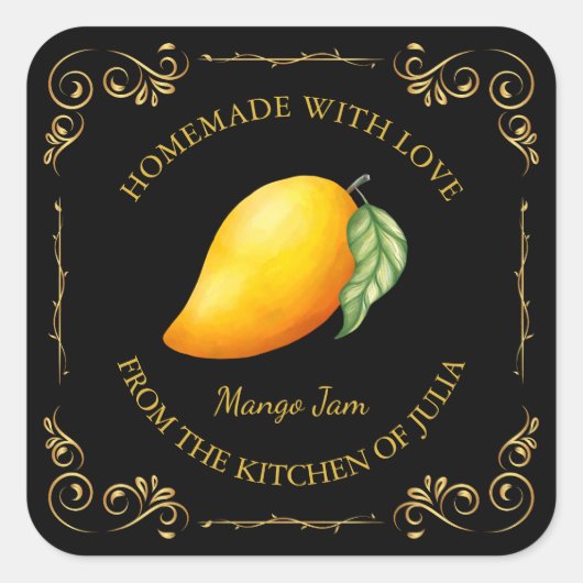  zelfgemaakte Mango Jam Square Label (Voorkant)