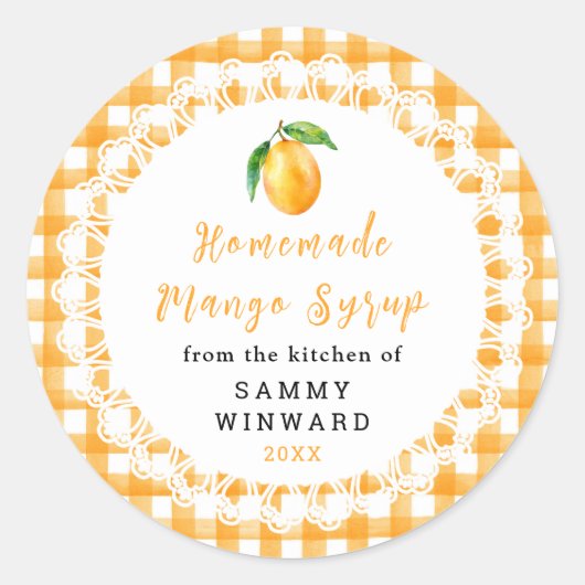 Zelfgemaakte Mangosiroop Fles Etiket (Voorkant)