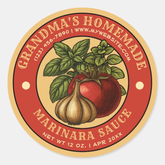 Zelfgemaakte Marinara Sauce Label Sjabloon (Voorkant)