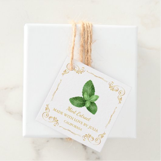 Zelfgemaakte Mint Extract Square Hang Label (In situ)