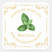 Zelfgemaakte Mint Extract Vierkant Label (Voorkant)