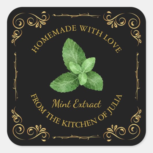 Zelfgemaakte Mint Extract Vierkant Label (Voorkant)