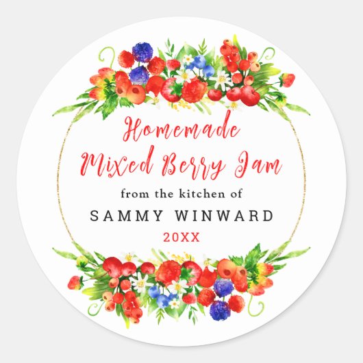 Zelfgemaakte Mixed Berry Jam Potlabel Ronde Sticker (Voorkant)