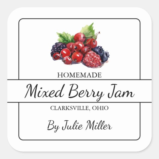Zelfgemaakte Mixed Berry Jam Square Label (Voorkant)