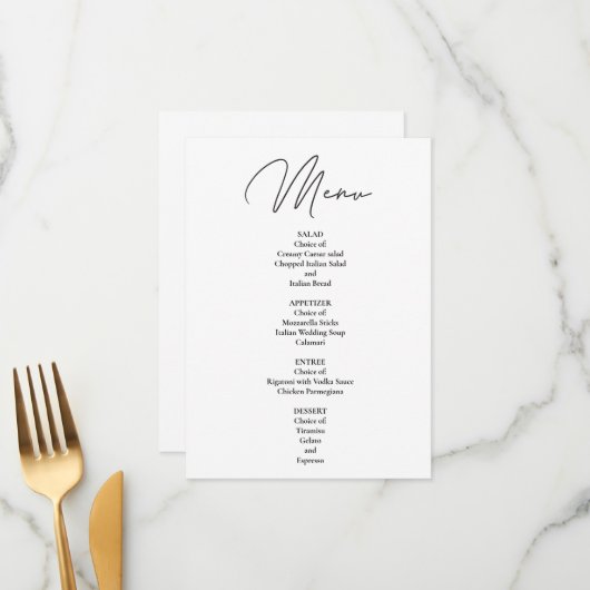 Zelfgemaakte Moderne Minimalistische Diner Menu (Voorkant / Achterkant in situ)