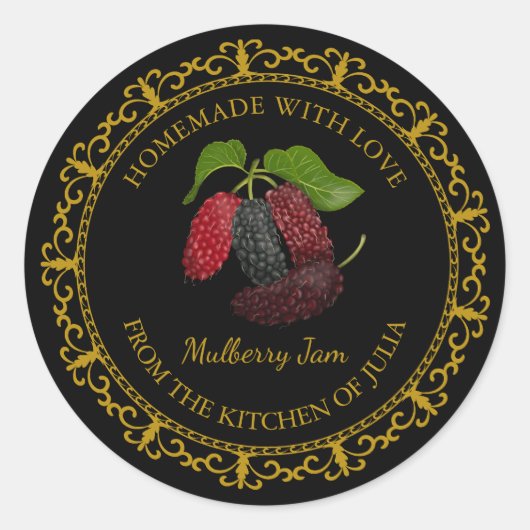 Zelfgemaakte Mulberry Jam Label l Zwart (Voorkant)