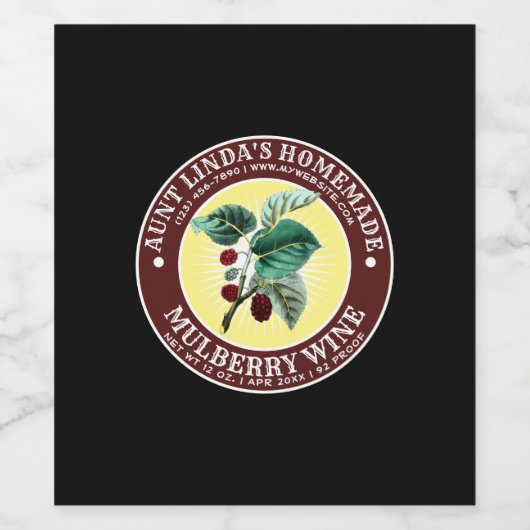 Zelfgemaakte Mulberry wijnlabel Sjabloon Wijn Etiket (Enkel label)