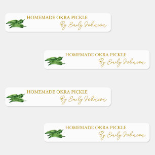 Zelfgemaakte Okra Pickle Thin Label
