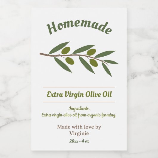 Zelfgemaakte Olijf Olie Fles Label Sticker (Enkel label)
