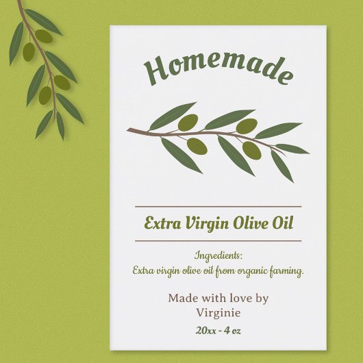 Zelfgemaakte Olijf Olie Fles Label Sticker