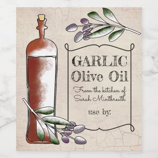 Zelfgemaakte olijfolie azijn home conserven label wijn etiket (Enkel label)