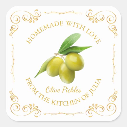 zelfgemaakte Olive Pickle Square Label (Voorkant)