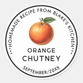 Zelfgemaakte oranje chutney conservenlabel ronde sticker