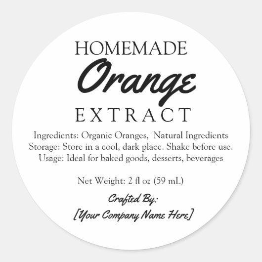 Zelfgemaakte Oranje Extract Ingrediënten Crafted Ronde Sticker (Voorkant)
