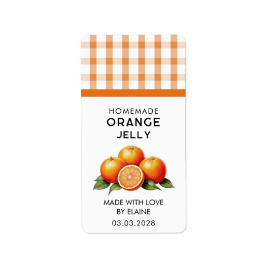 Zelfgemaakte oranje gelei met geruit patroon etiket (Voorkant)