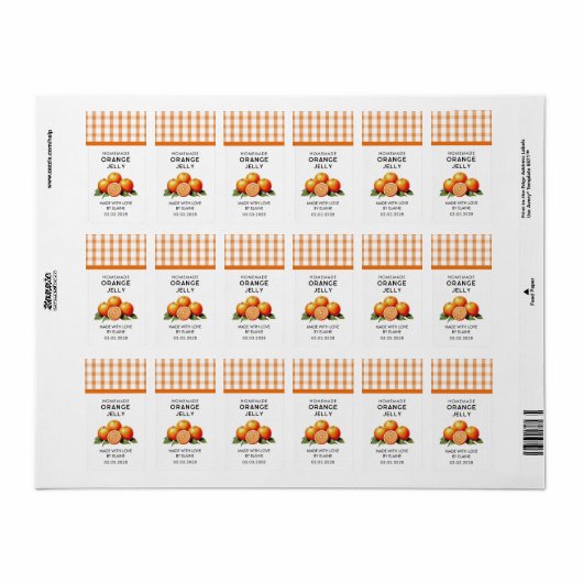 Zelfgemaakte oranje gelei met geruit patroon etiket (Full Sheet)