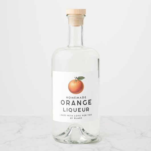 Zelfgemaakte oranje likeur met sinaasappel likeurfles etiket (Voorkant)