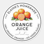 Zelfgemaakte oranje sapingrediënten inbliklabel ronde sticker (Voorkant)