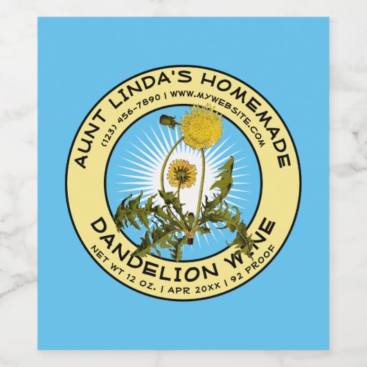 zelfgemaakte paardenbloem wijnlabel Sjabloon Wijn Etiket (Enkel label)