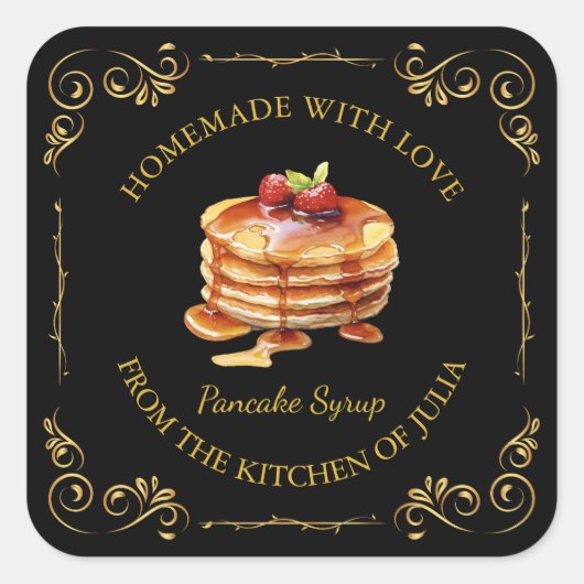 zelfgemaakte pannenkoekensiroop vierkant label (Voorkant)