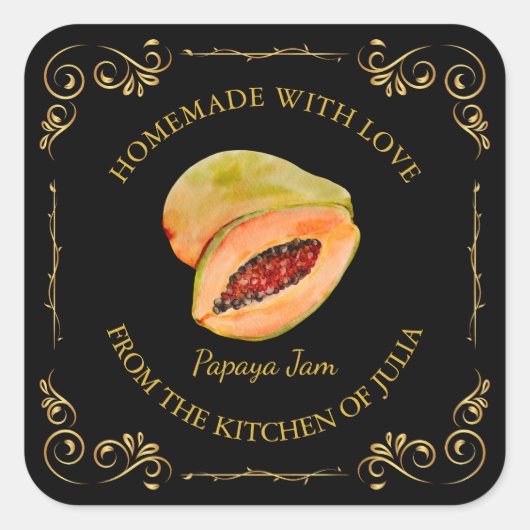  zelfgemaakte Papaya Jam Square Label (Voorkant)