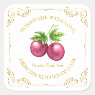 Zelfgemaakte Passion Fruit Jam Square Label