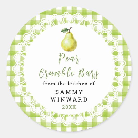 Zelfgemaakte Peer Crumble Bar Label (Voorkant)