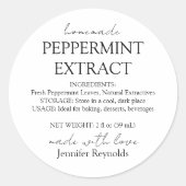 Zelfgemaakte pepermunt extract fles instructies ronde sticker (Voorkant)