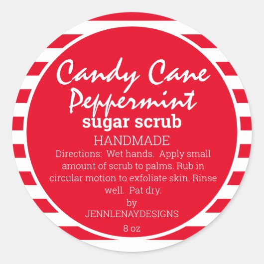 Zelfgemaakte pepermunt suiker scrub aangepaste lab ronde sticker (Voorkant)