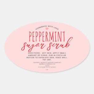 Zelfgemaakte Pepermunt Suiker Scrub Met Liefde Op  Ovale Sticker