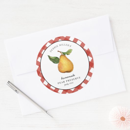 Zelfgemaakte perenjam potlabel  ronde sticker (Envelop)