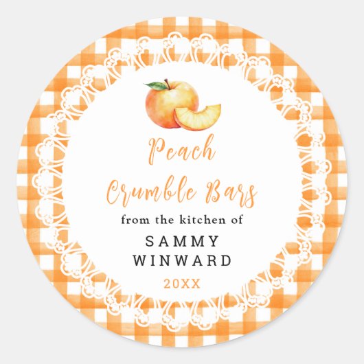 Zelfgemaakte Perzik Crumble Bar Etiket (Voorkant)