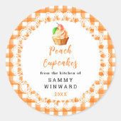 Zelfgemaakte perzik cupcakes voedsellabel ronde sticker (Voorkant)