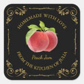  zelfgemaakte perzik jam square label (Voorkant)