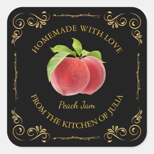  zelfgemaakte perzik jam square label (Voorkant)