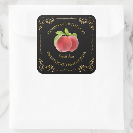  zelfgemaakte perzik jam square label (Tas)