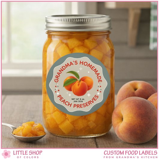 Zelfgemaakte Perzikjam Potlabels voor Inmaken Ronde Sticker