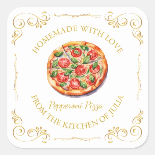 zelfgemaakte Pizza Square Label (Voorkant)