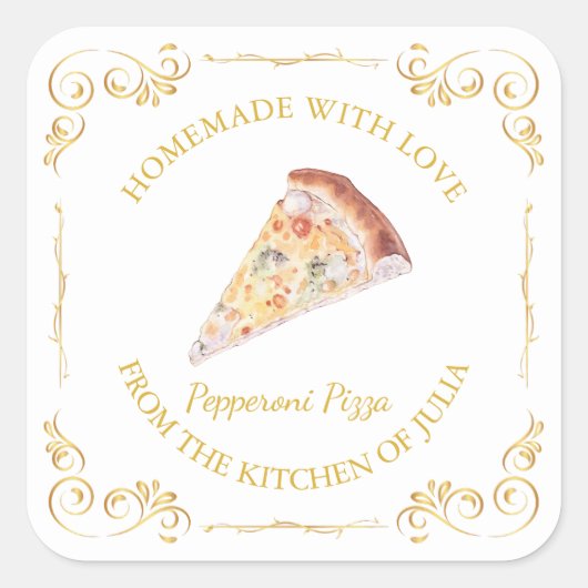 zelfgemaakte Pizza Square Label (Voorkant)