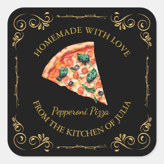zelfgemaakte Pizza Square Label (Voorkant)