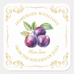 zelfgemaakte Plum Jam Square Label