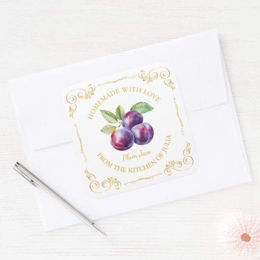  zelfgemaakte Plum Jam Square Label (Envelop)