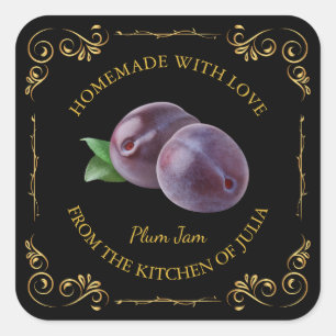  zelfgemaakte Plum Jam Square Label