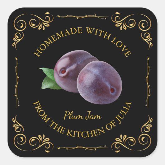  zelfgemaakte Plum Jam Square Label (Voorkant)