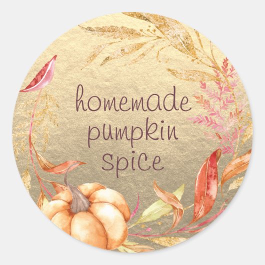 Zelfgemaakte Pompoen Kruiden Waterverf Bladgoud Ronde Sticker (Voorkant)