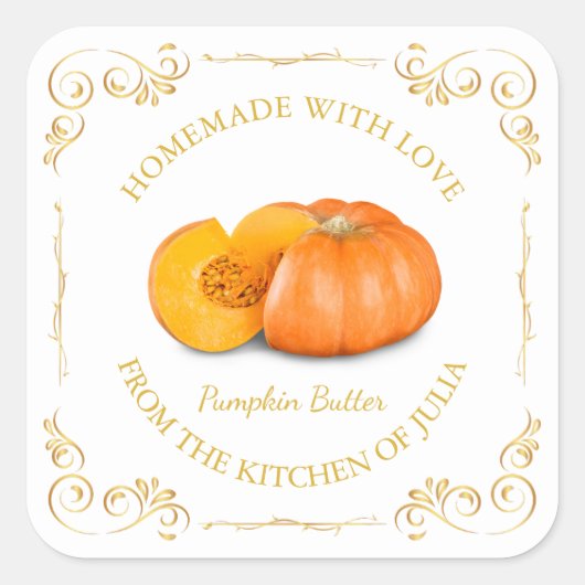 zelfgemaakte pompoenboter vierkant label (Voorkant)