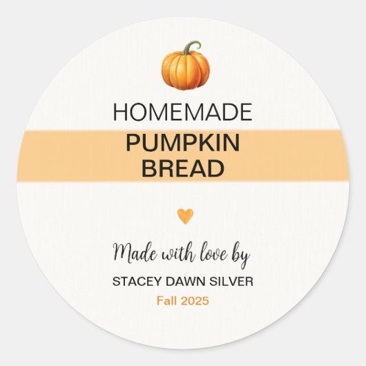 Zelfgemaakte Pompoenbrood Labels Herfst Stickers (Voorkant)