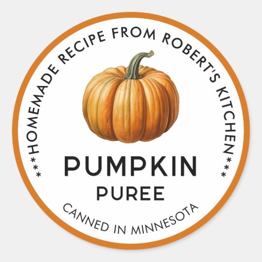 Zelfgemaakte pompoenpuree inblikken Jar Labels (Voorkant)