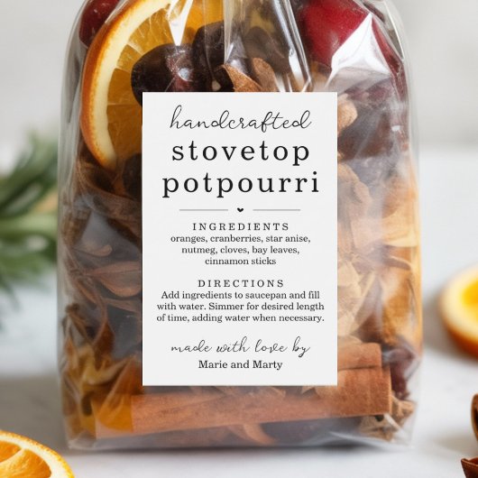 Zelfgemaakte Potpourri Giftlabels voor op het forn Voedselcontainer Etiket