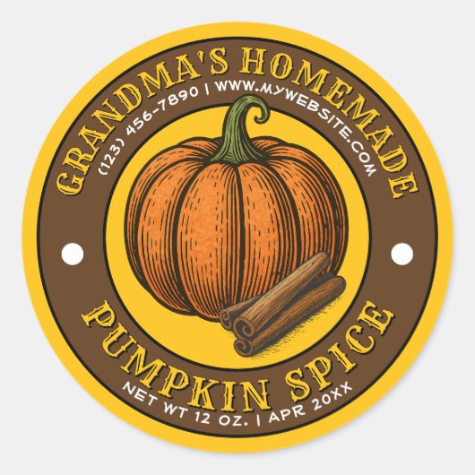 Zelfgemaakte Pumpkin Spice Sjabloon Ronde Sticker (Voorkant)